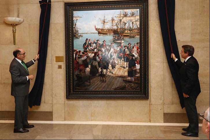 Ignacio Galán, presidente de Iberdrola, descubre el cuadro “El Regreso”, junto a su autor, el pintor Augusto Ferrer-Dalmau.