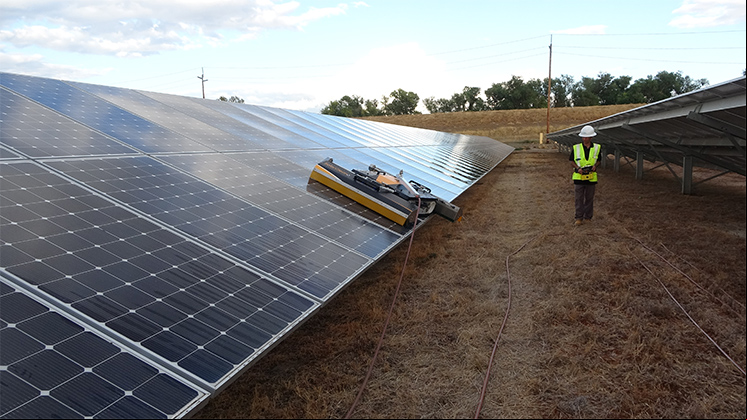 The SolarCleano robot is remote-controlled.