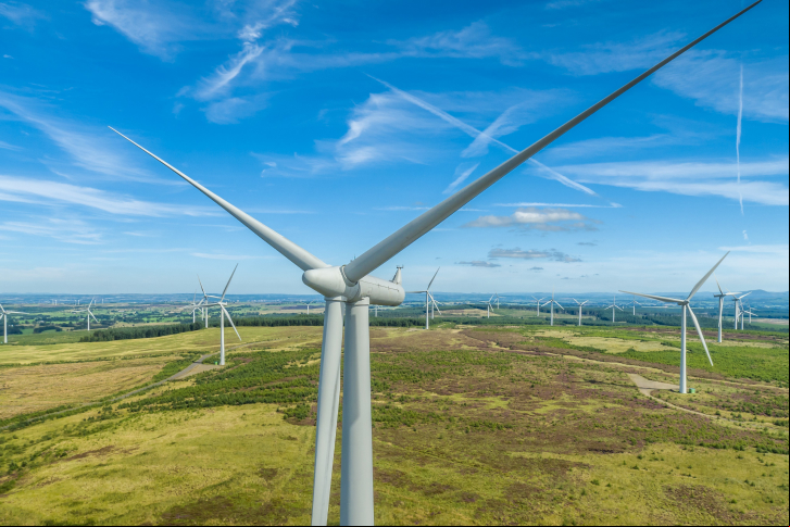 Vista aérea del parque eólico de Whitelee