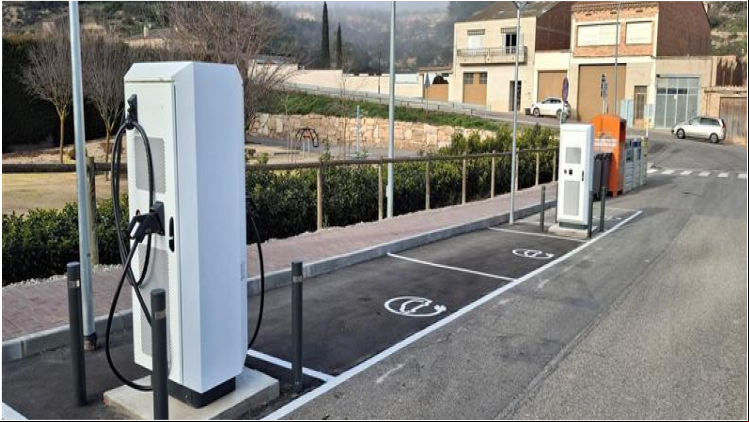 Public charging point for electric vehicles.