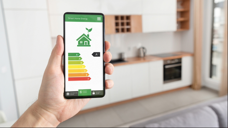Energy efficiency mobile app on screen.